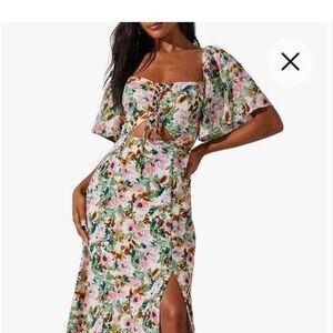 Astr the Label Multi Color Floral Midi Lace Up Dress